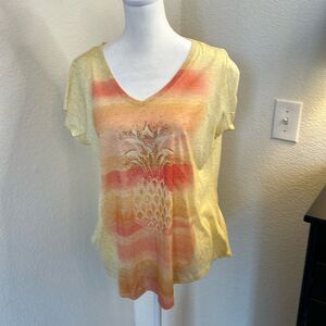 One World Live and Let Live Studded Palm Tree Short Sleeve Tee - Size Medium